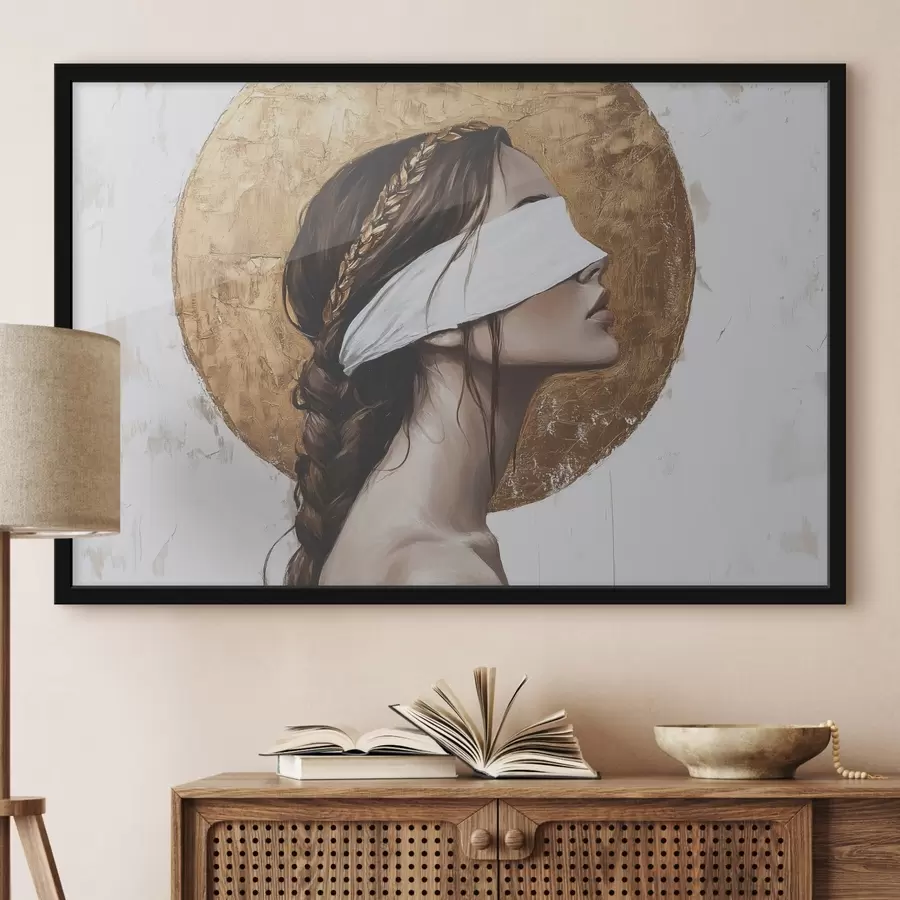 Fototapeedid Naine sidemega silmade peal, Kreeka, akrüülstiilis joonistus f43502