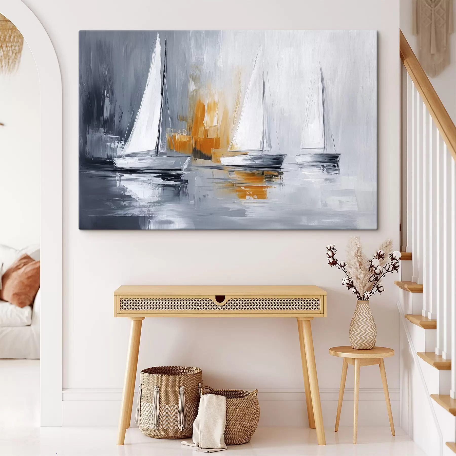 Fototapeedid Purjekad, abstraktsioon, akrüülstiilis joonistus, hall ja oranž s43499