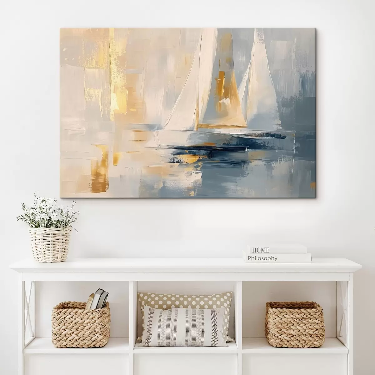 Pilt Abstraktsioon purjekatega merel, akrüülstiilis, päikeseloojangul s43500