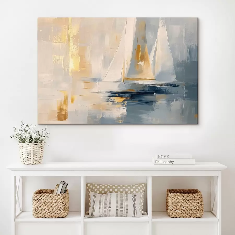 Pilt Abstraktsioon purjekatega merel, akrüülstiilis, päikeseloojangul s43500