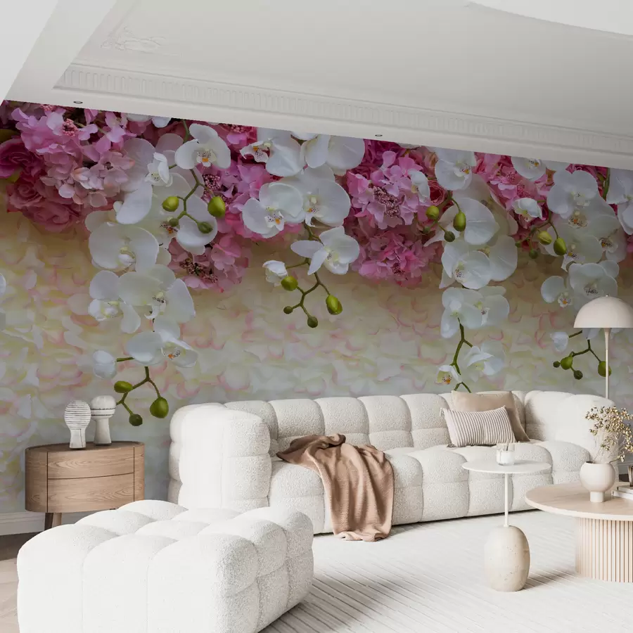 Fototapeedid Roosad ja valged õied kroonlehtedel u57056