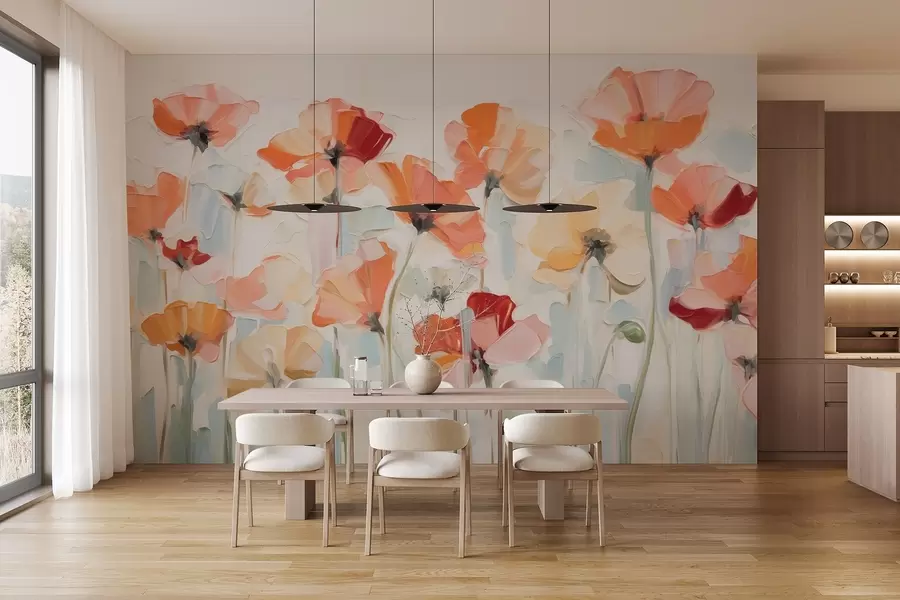 Fototapeedid Abstraktsed lilled õlimaalide stiilis suurte löökidega w03577