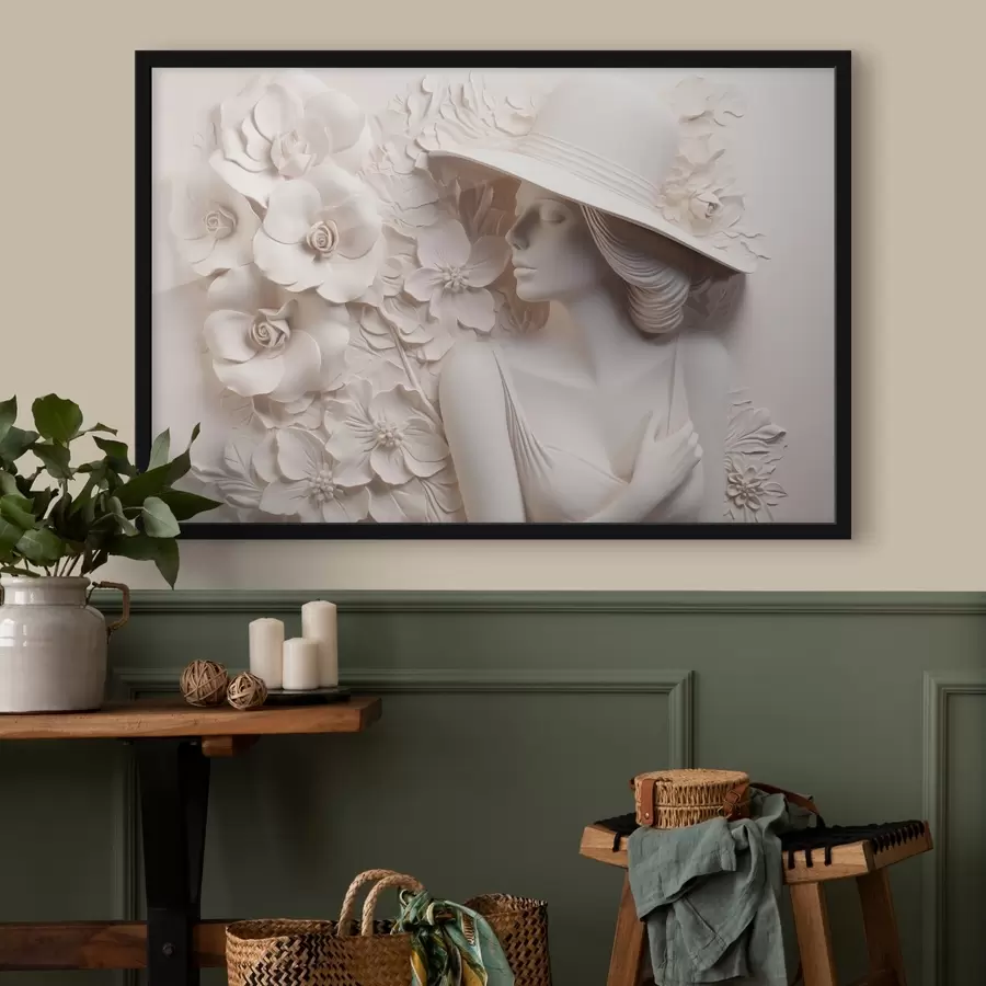 Fototapeedid Imiteeritud reljeef, mis kujutab kübaraga naist f43547