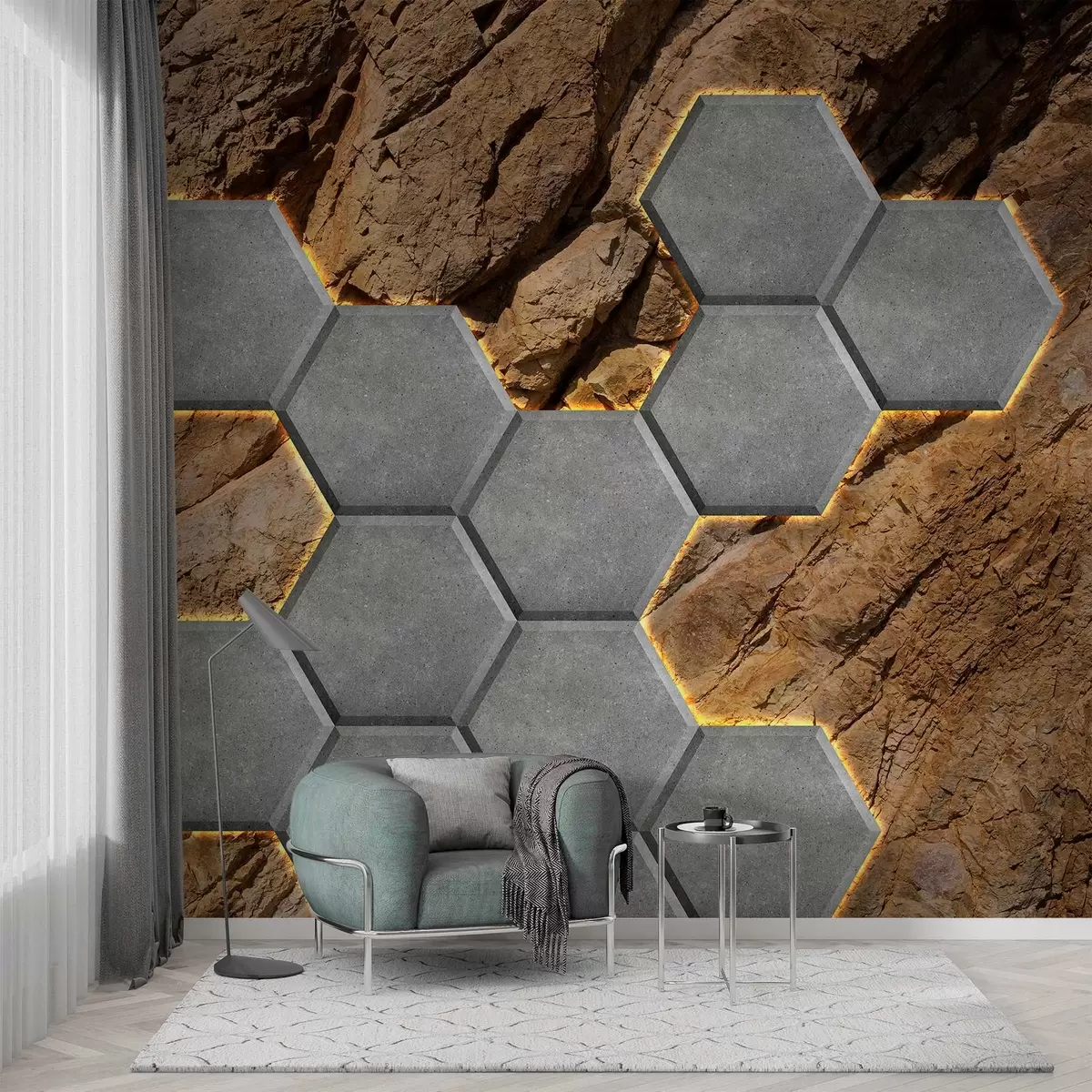 Fototapeedid betoontulekahjude imitatsioon kalju taustal w03456