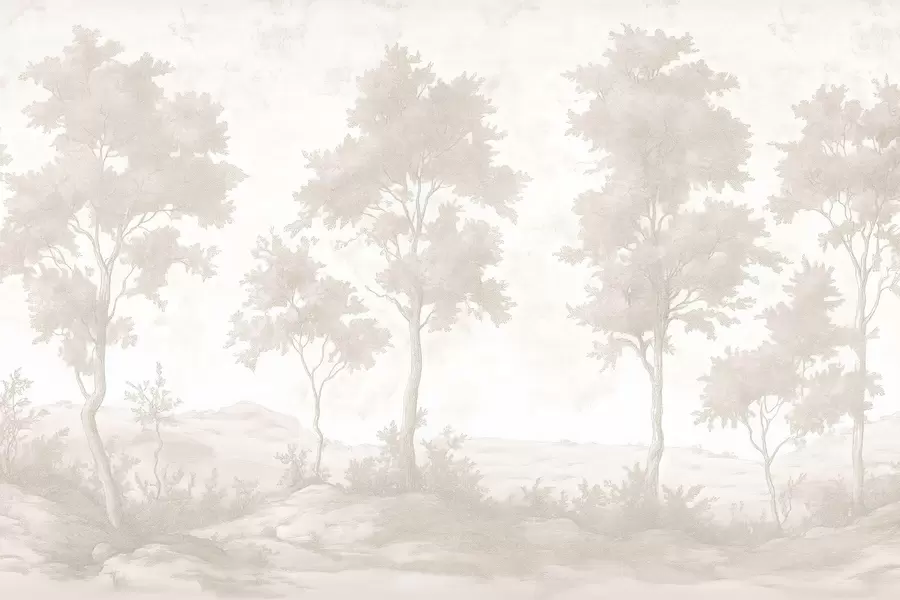 Fototapeedid Puud mäel, pastelses stiilis joonistus, beežid värvid, rustikaalne w03550