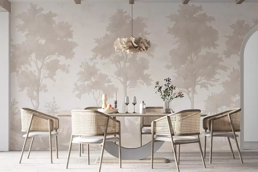 Fototapeedid Puud mäel, pastelses stiilis joonistus, beežid värvid, rustikaalne w03550