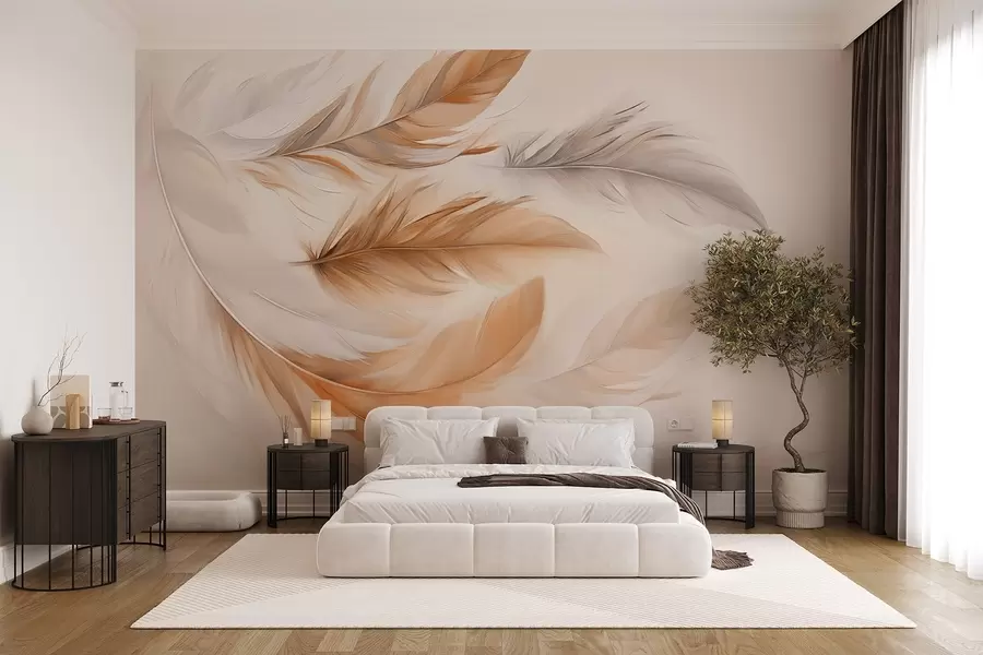 Fototapeedid Hõljuvad õhulised pruunid-hallid suled w08968