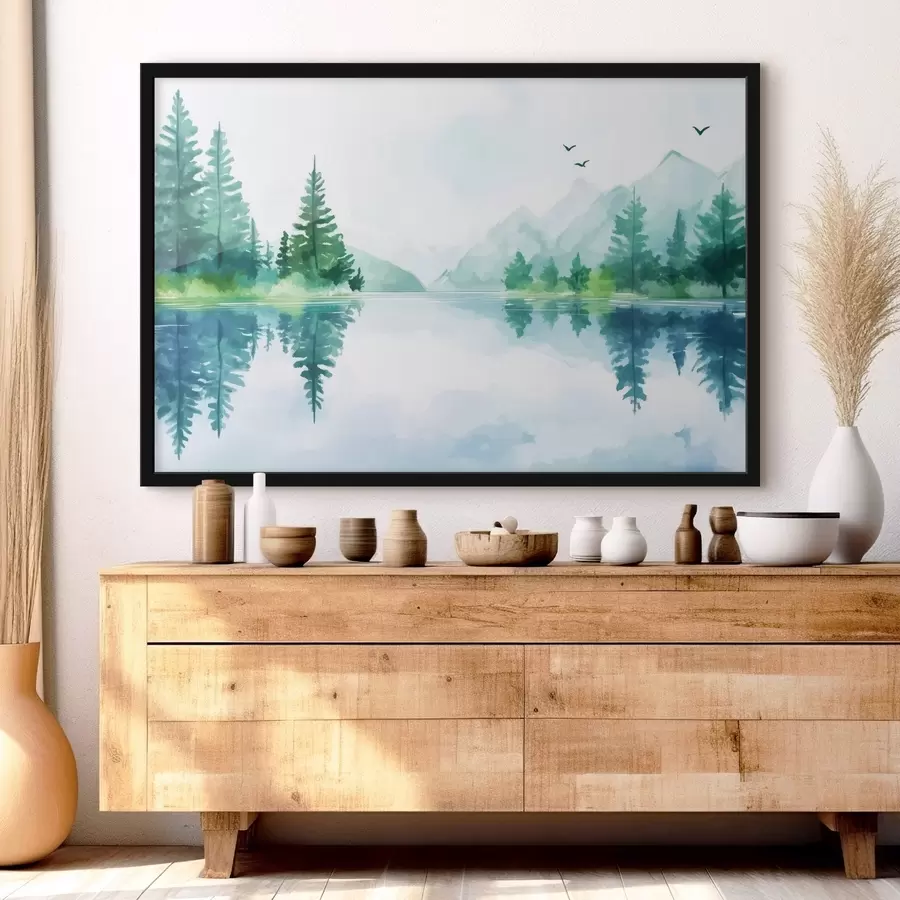 Fototapeedid Järv mäe lähedal akvarellistiilis f43922