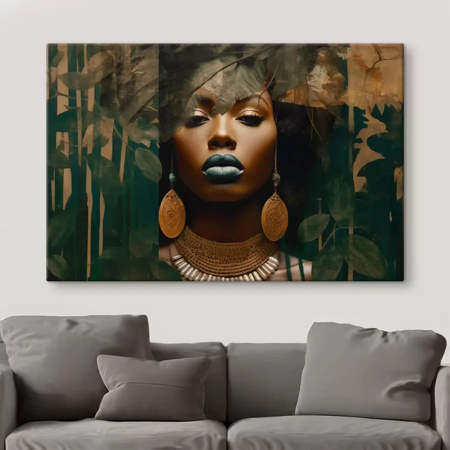 Pilt Tüdruku nägu abstraktsel metsa taustal s43466