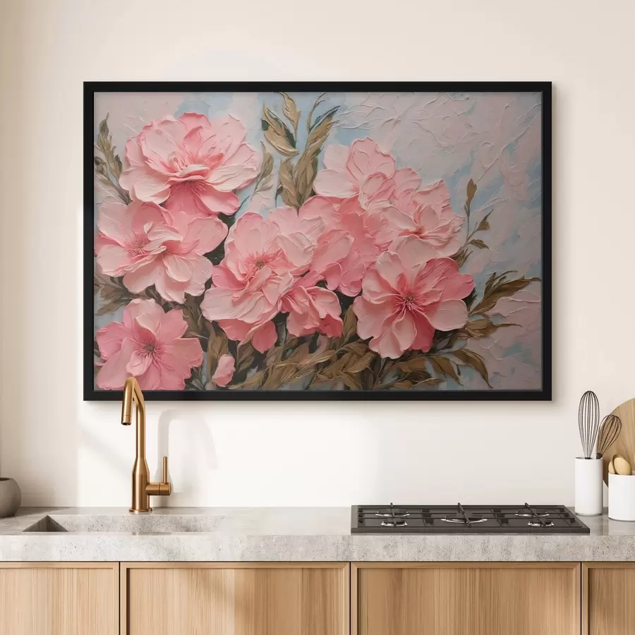 Fototapeedid Roosad lilled ja lehed õlimaalide stiilis f43453