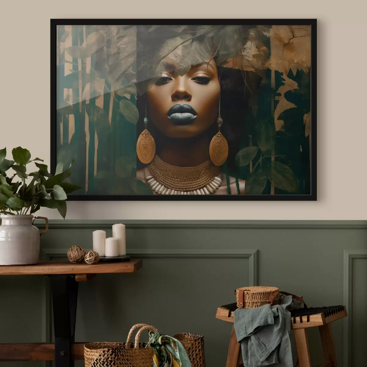 Plakat Tüdruku nägu abstraktsel metsa taustal f43466