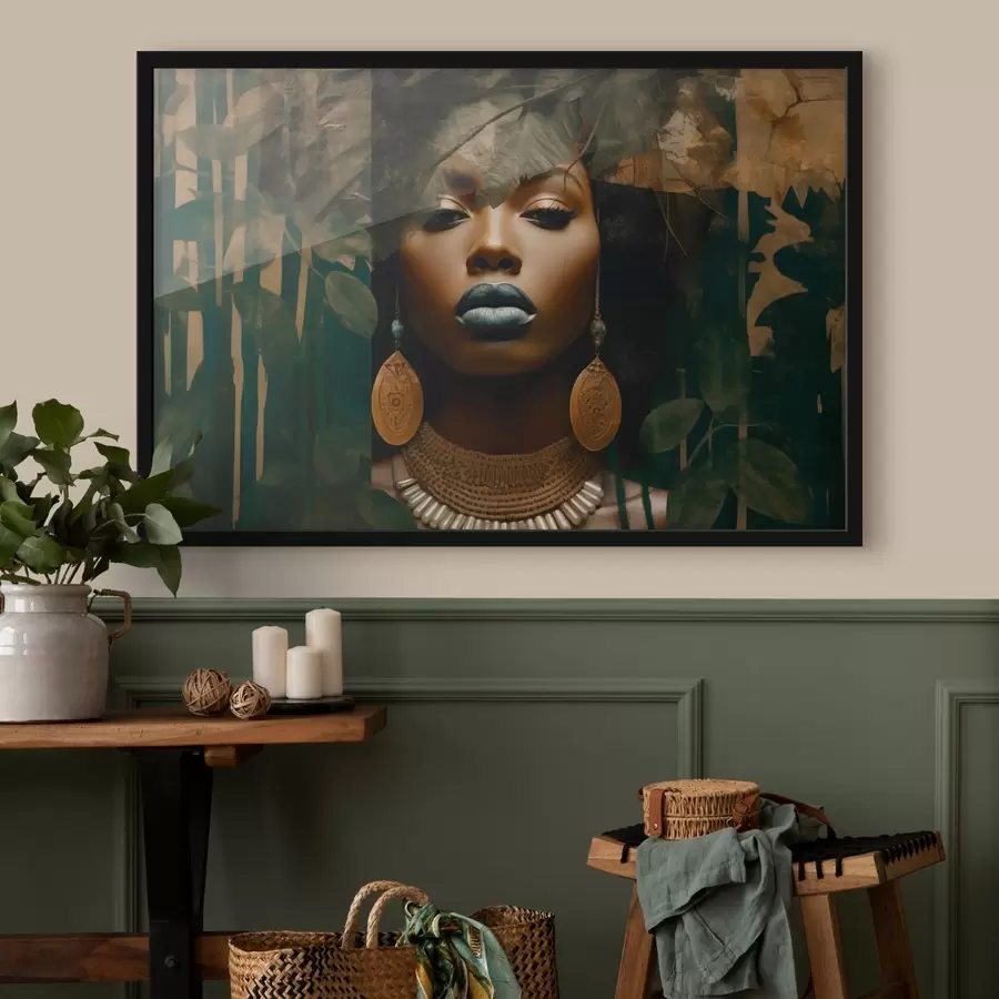 Pilt Tüdruku nägu abstraktsel metsa taustal f43466