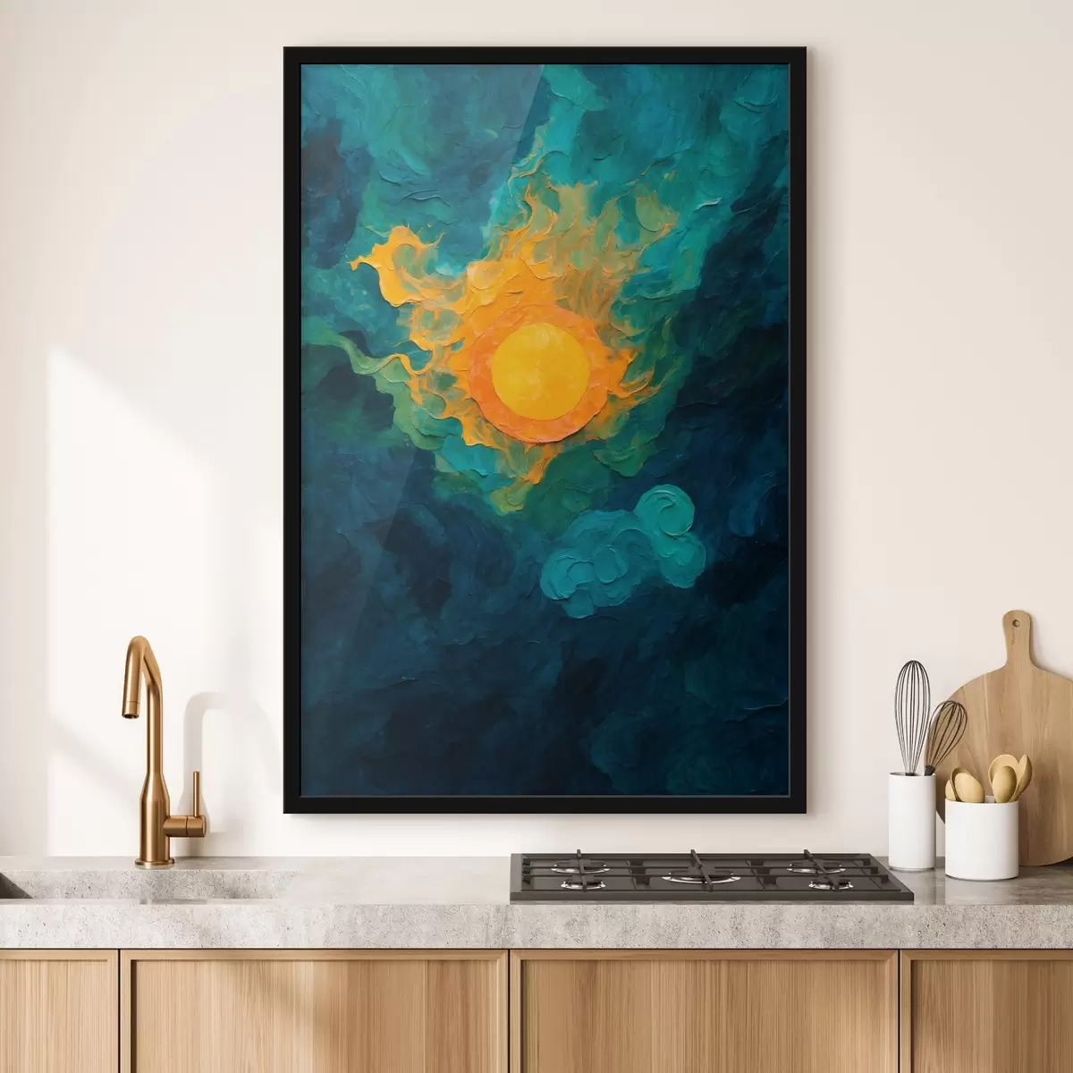 Plakat Päike tumedal taustal õlimaali stiilis f43459