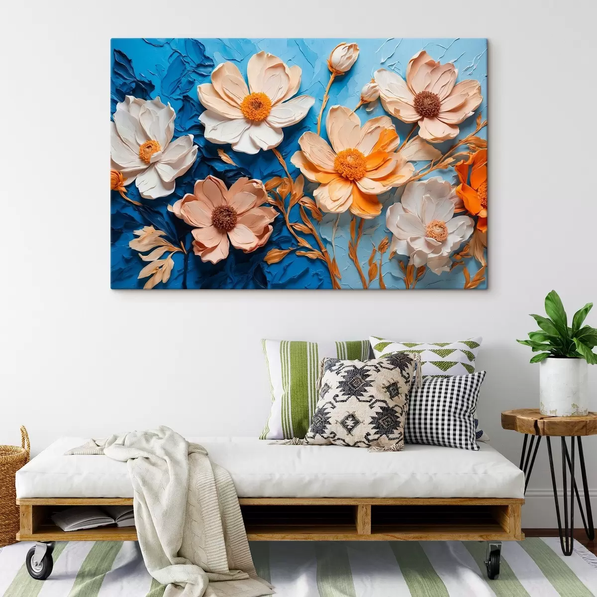 Pilt Valged lilled sinisel taustal s43446