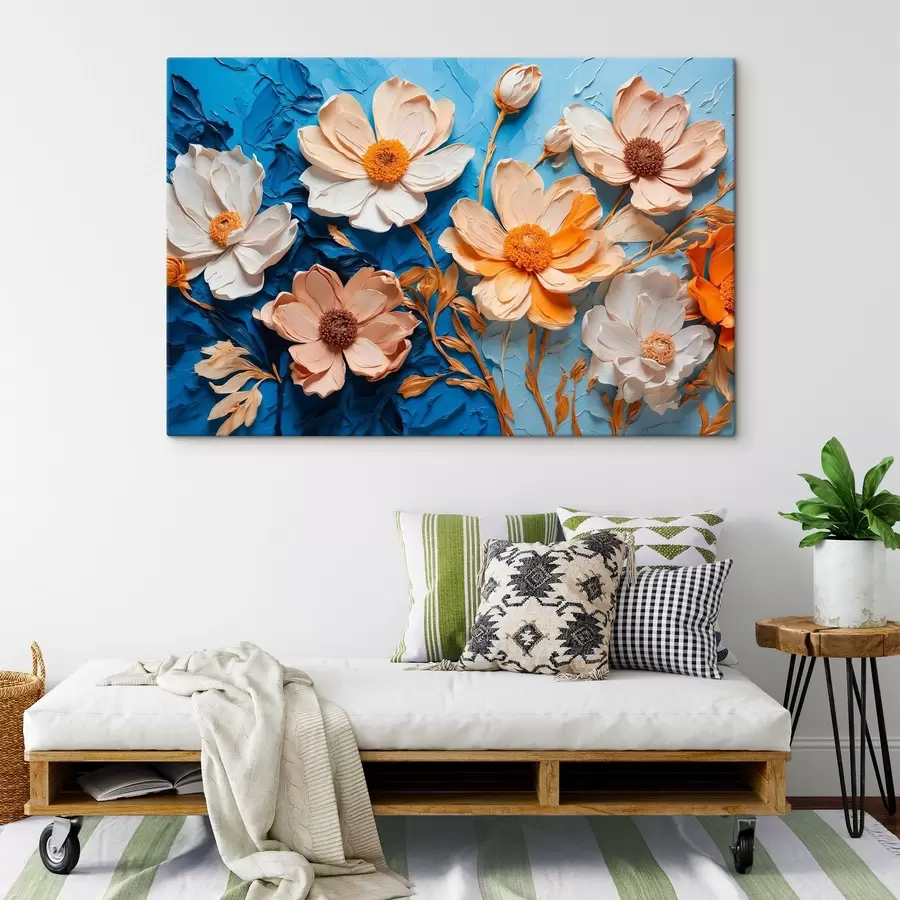 Pilt Valged lilled sinisel taustal s43446