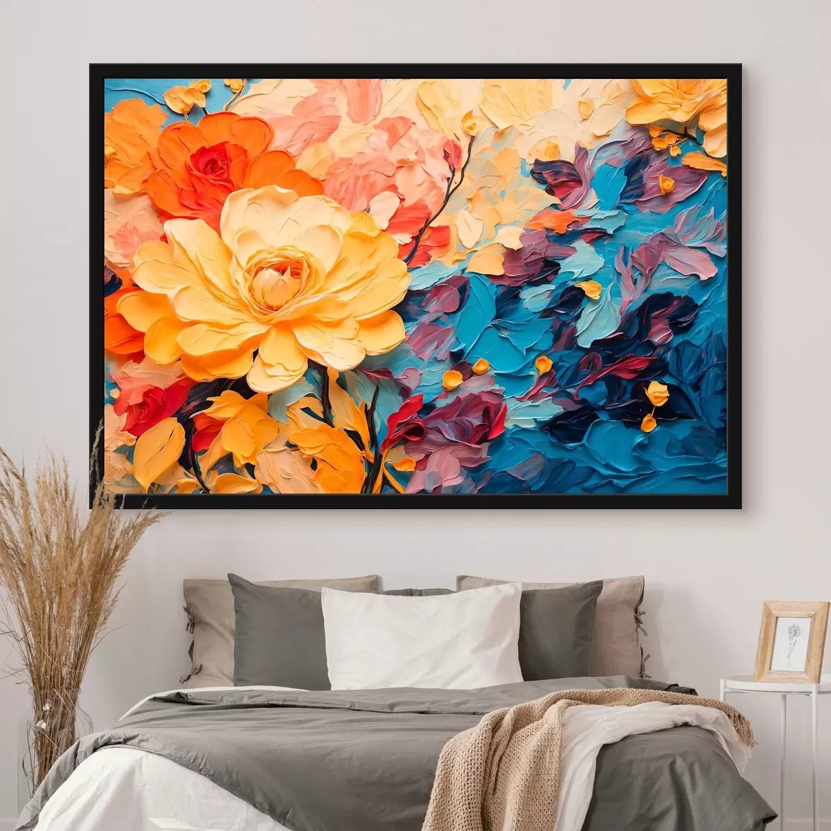 Plakat Lilled abstraktsel taustal õlimaali stiilis f43442