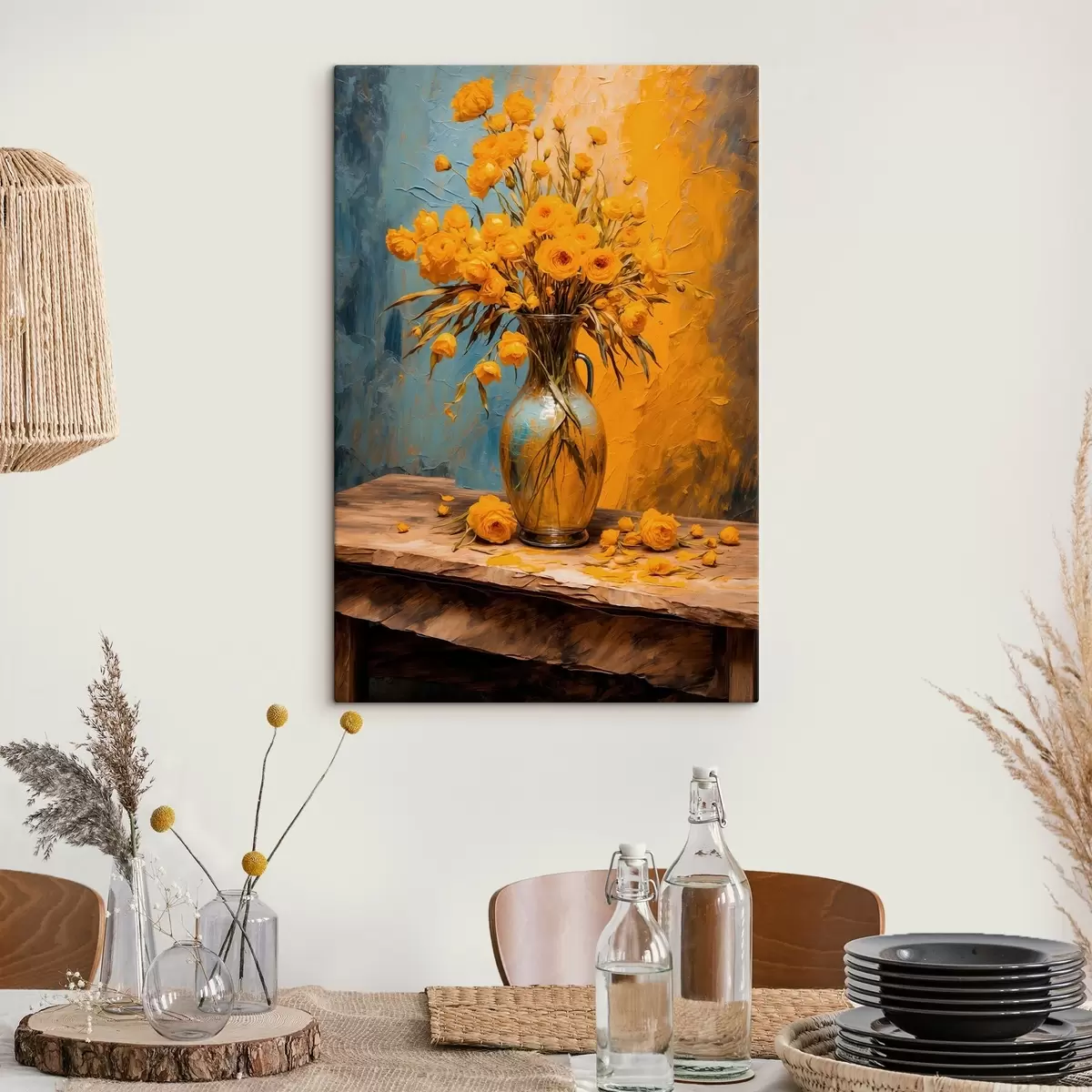 Pilt Kollased lilled vaasis laual s43462