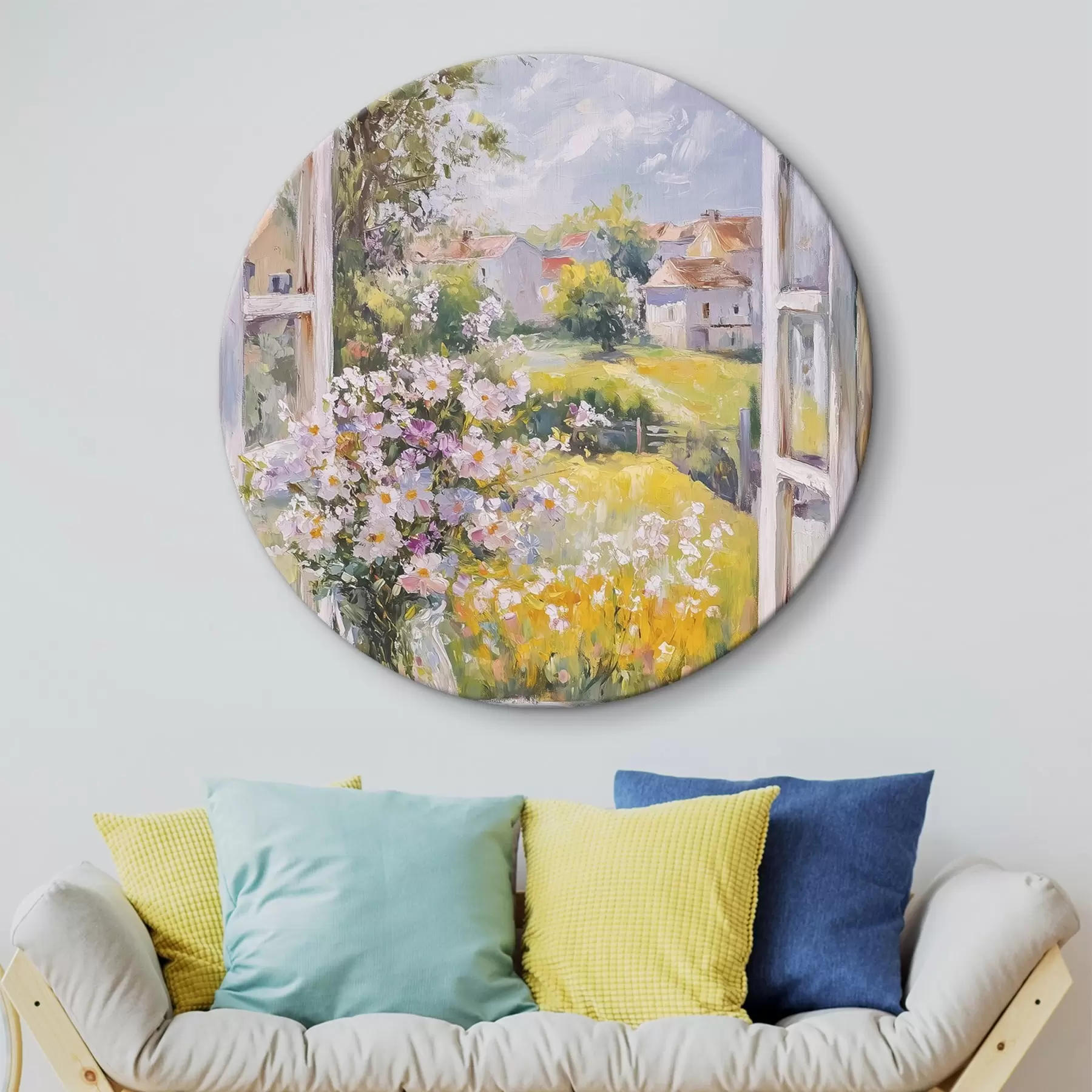 Pilt Suvi külas, maaliline, õlistiilis joonistus, lilled vaasis r43889