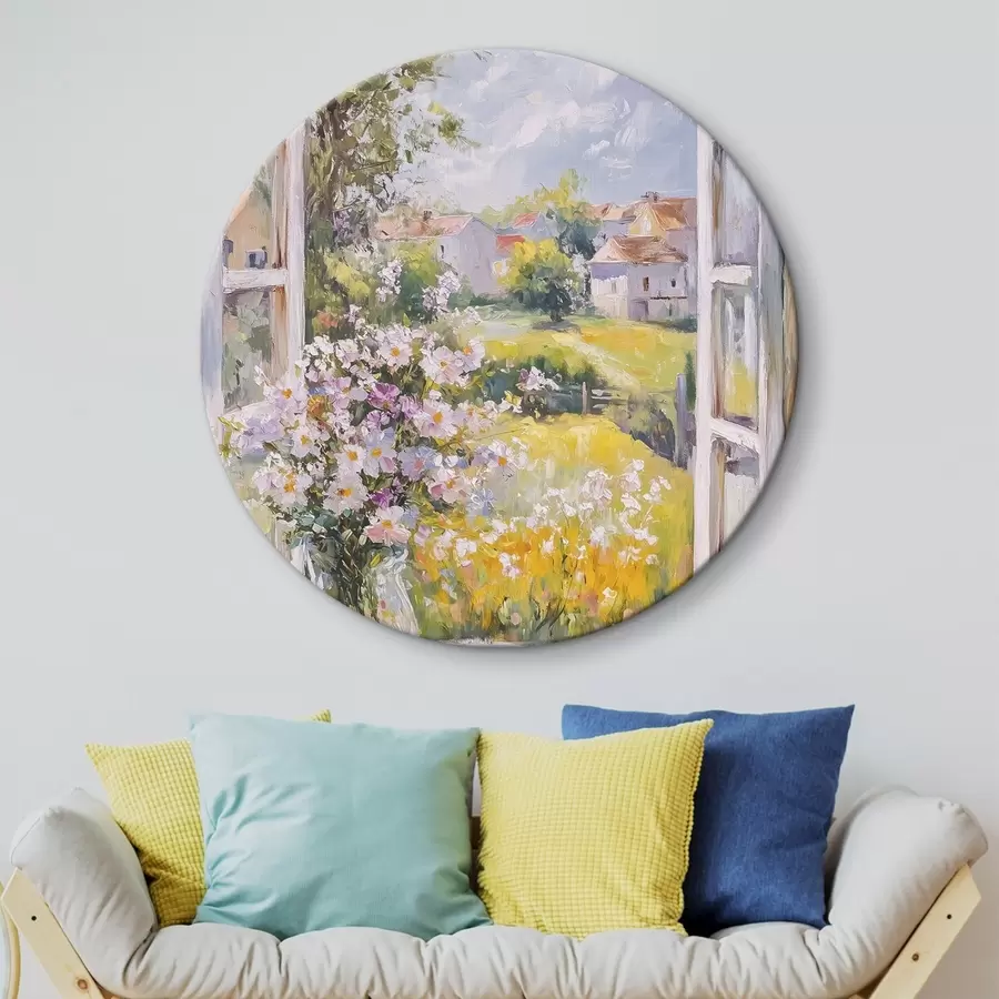 Pilt Suvi külas, maaliline, õlistiilis joonistus, lilled vaasis r43889