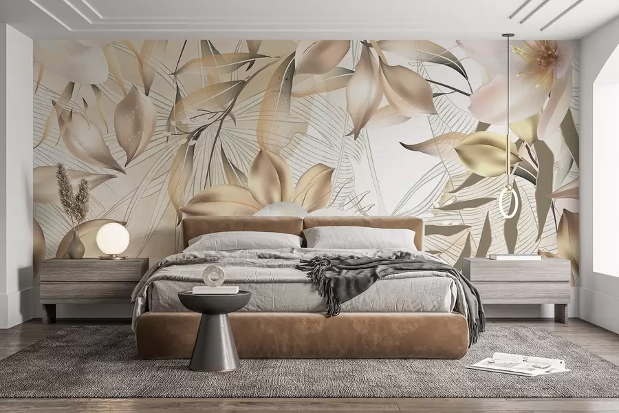 Fototapeedid Jasmiini lilled ja lehed, pehmed värvid, botaaniline illustratsioon, lilleline taust , elegantne disain, õrnad kroonlehed w08977