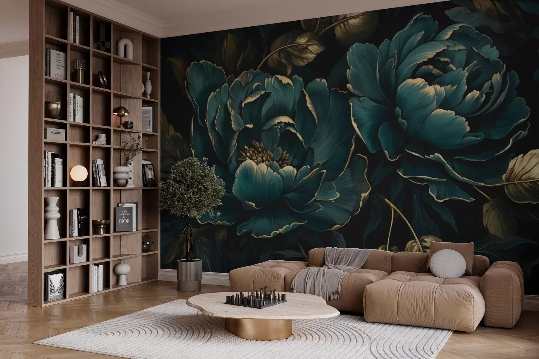 Fototapeedid Õitsevad pioonililled tumedal taustal w03651