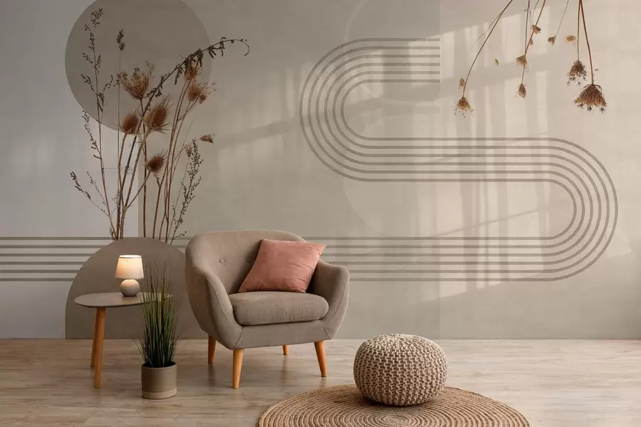 Fototapeedid stiilne geomeetria ja kuivatatud lilled beeži toonides w03449