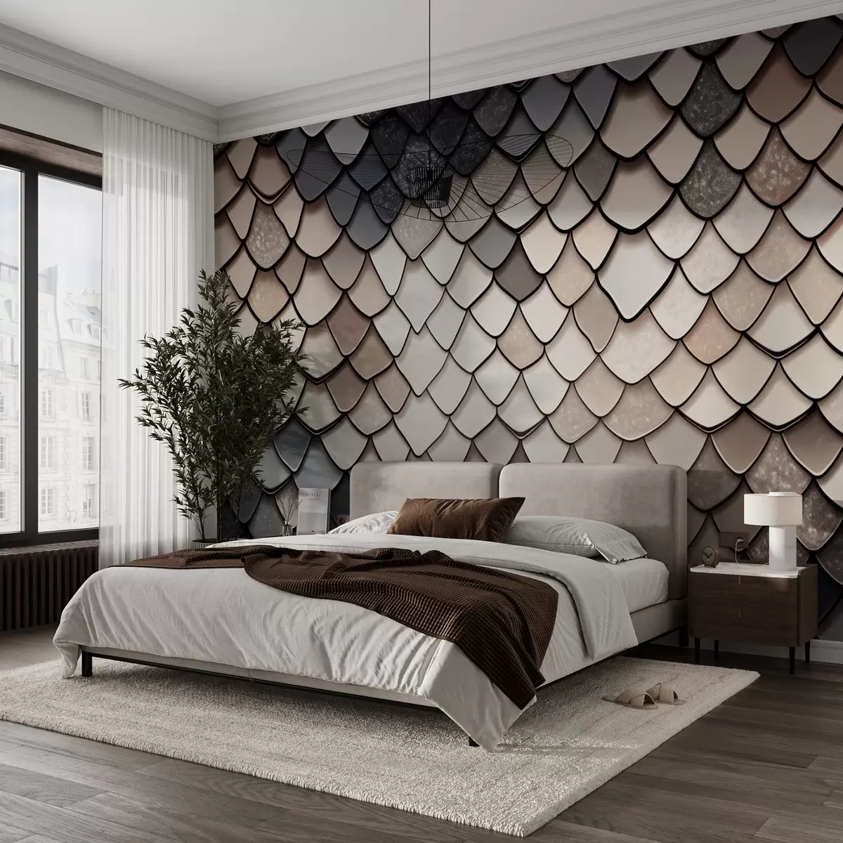 Fototapeedid Beeži-hall muster draakonite tekstuuri stiilis w09005