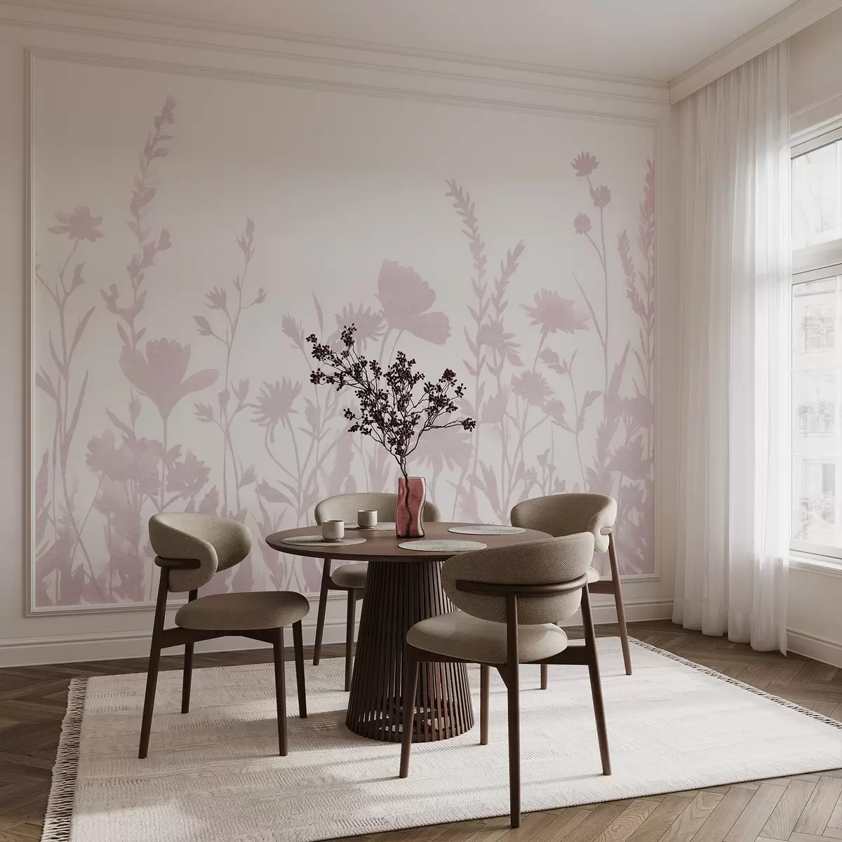 Fototapeedid Suvine heinamaa, rustikaalne, lilled, roosa värvipalett  w03670v2