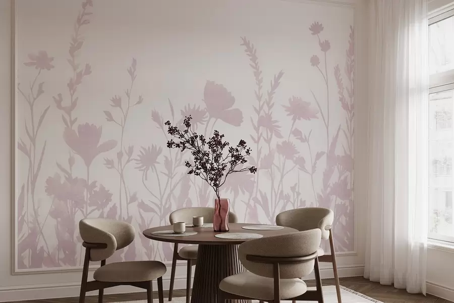 Fototapeedid Suvine heinamaa, rustikaalne, lilled, roosa värvipalett  w03670v2