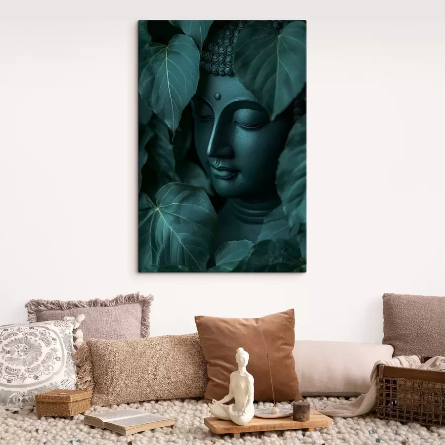 Pilt Buddha rohelistes lehtedes, budism, troopika, realism, realism s44004