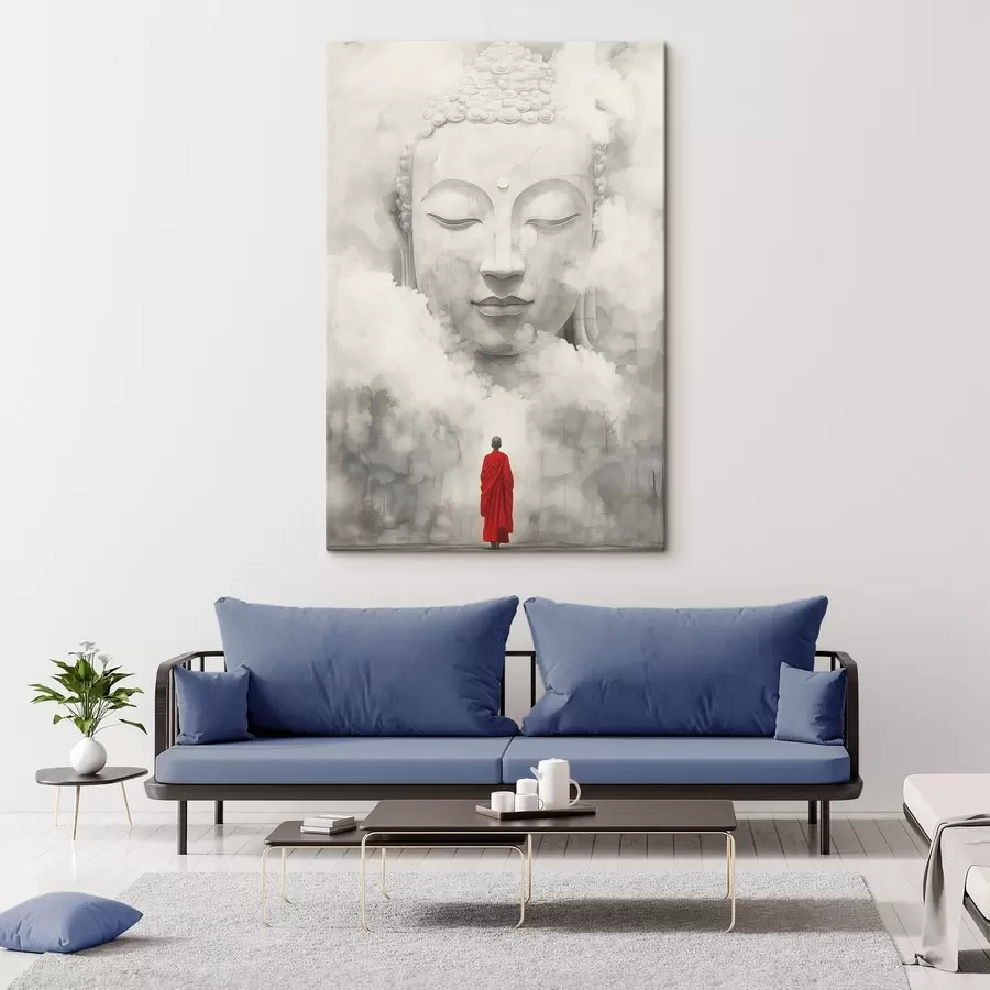 Pilt Budism, munk punases rüüs, udu, akvarellstiil s44007