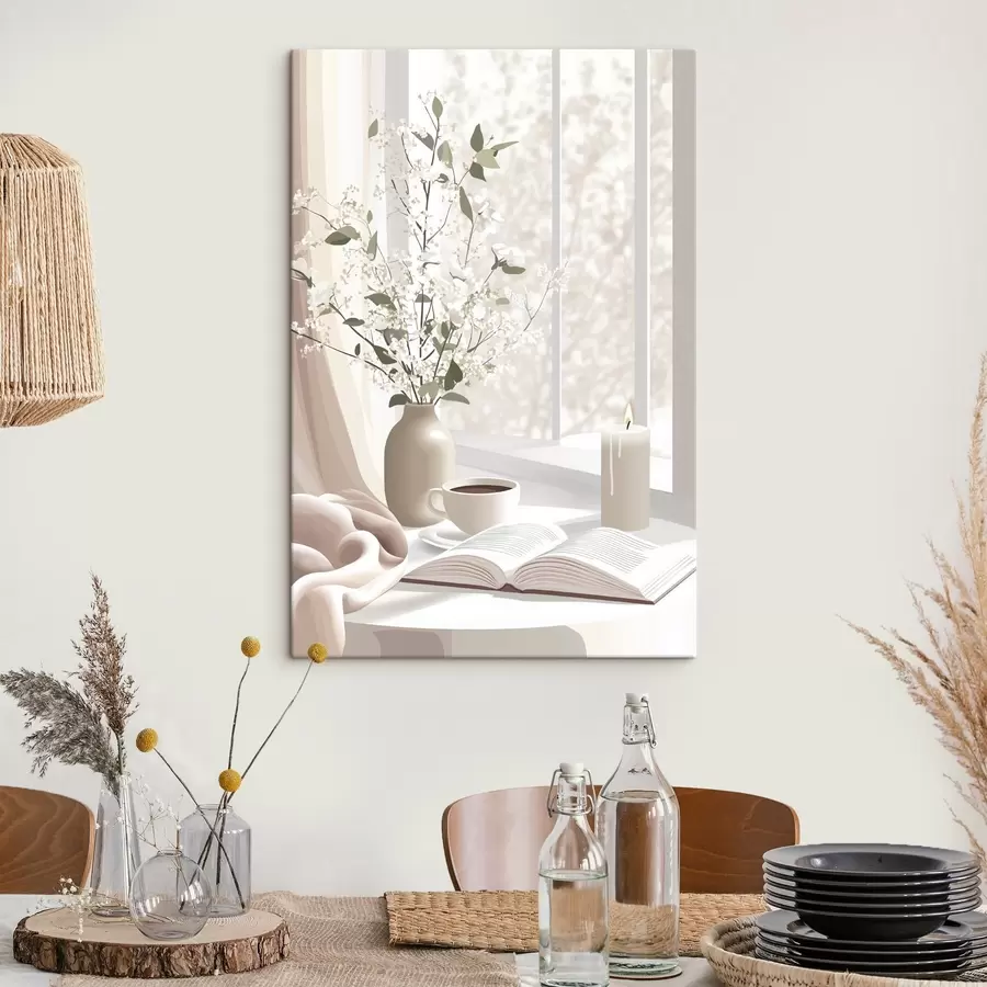 Pilt Kevadine hommik kohvi ja lilledega, pehmed pastelsed värvid s44015