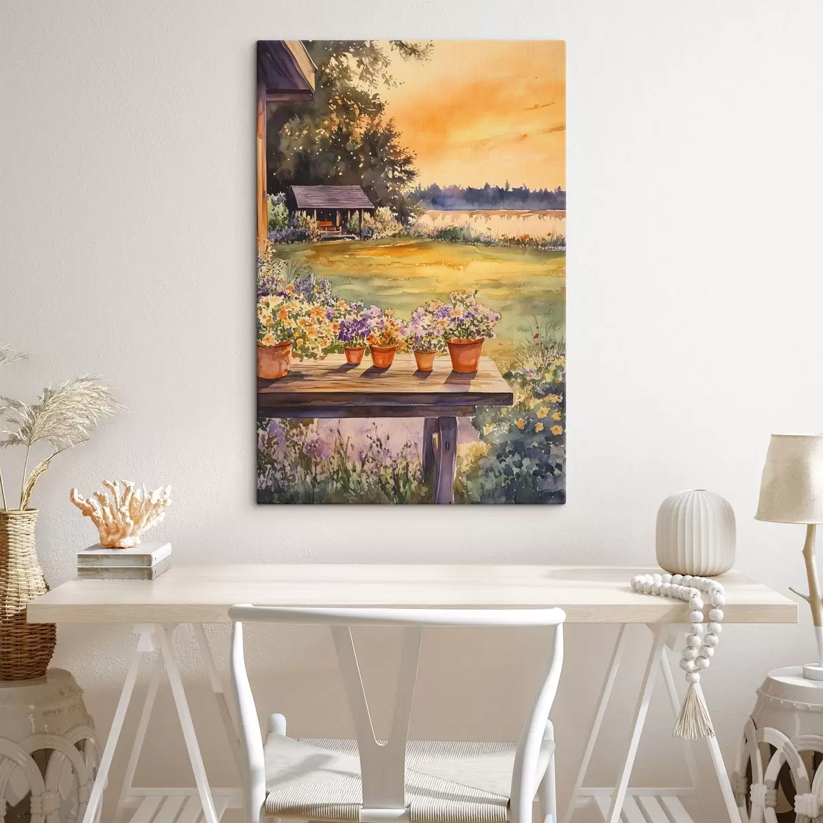 Pilt Lilled külaaias, päikeseloojangu värvid, akvarellstiilis s44019