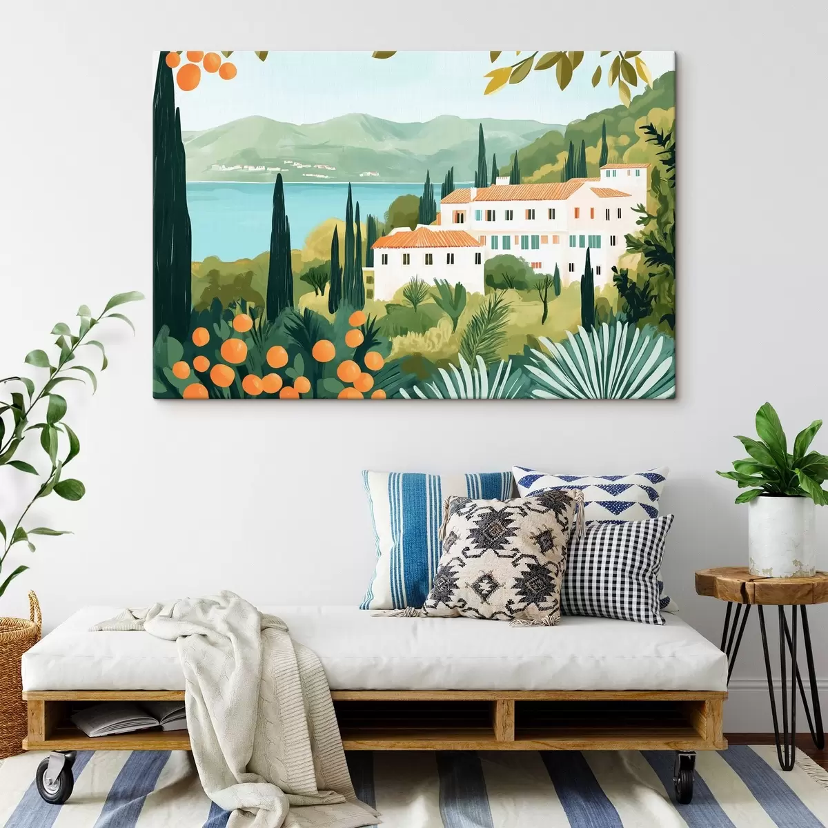 Pilt Vahemeremaastikud apelsinipuude ja majadega, mererannik s44027