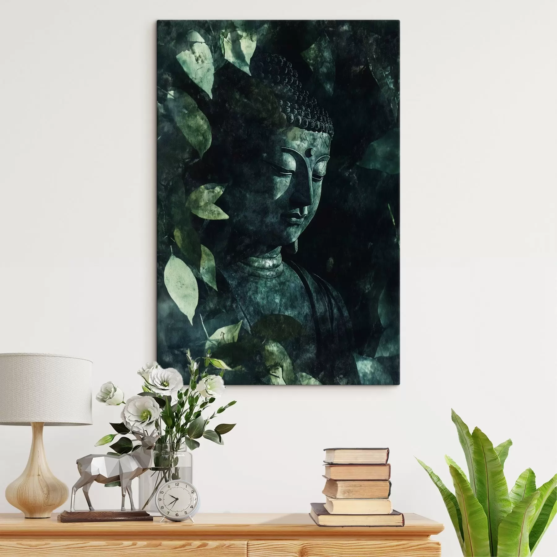 Pilt Meditatiivne Buddha rohelistes lehtedes, vaimne s44029