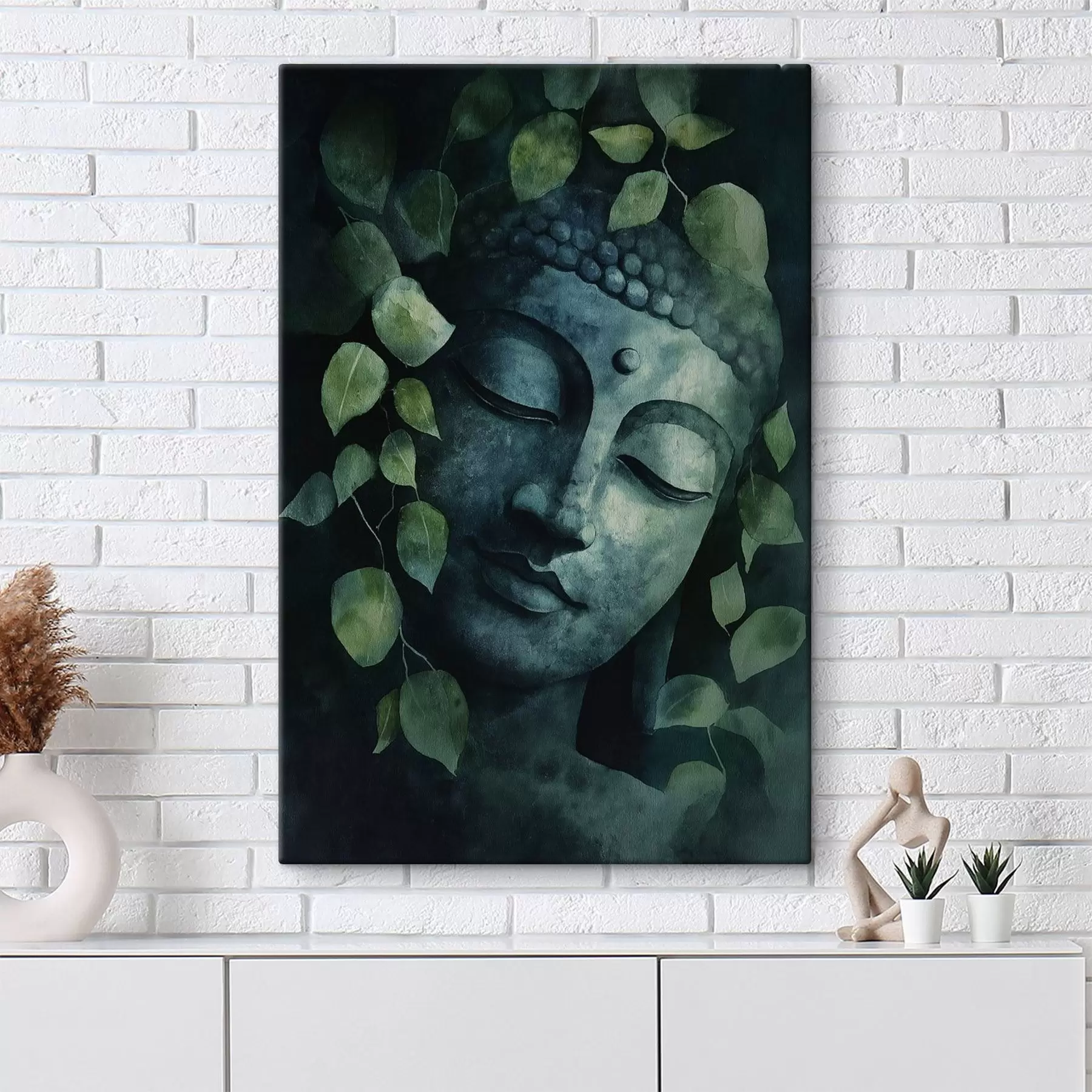 Pilt Buddha suletud silmadega, meditatsioon, rohelised värvid s44030