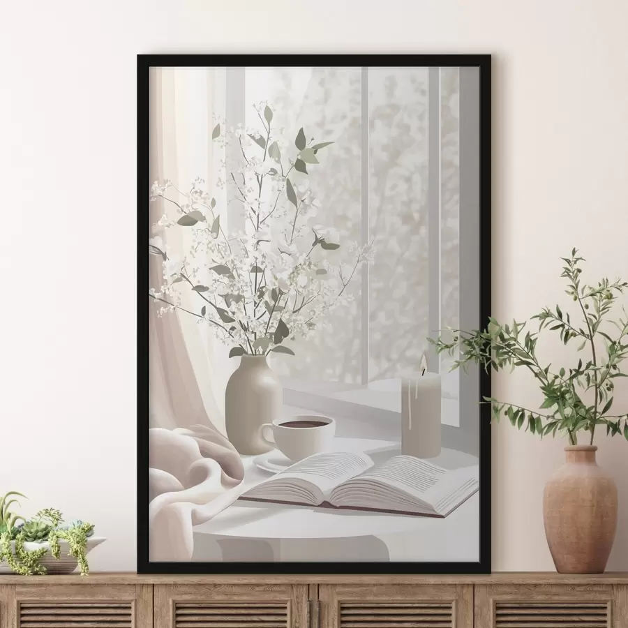 Pilt Kevadine hommik kohvi ja lilledega, pehmed pastelsed värvid f44015