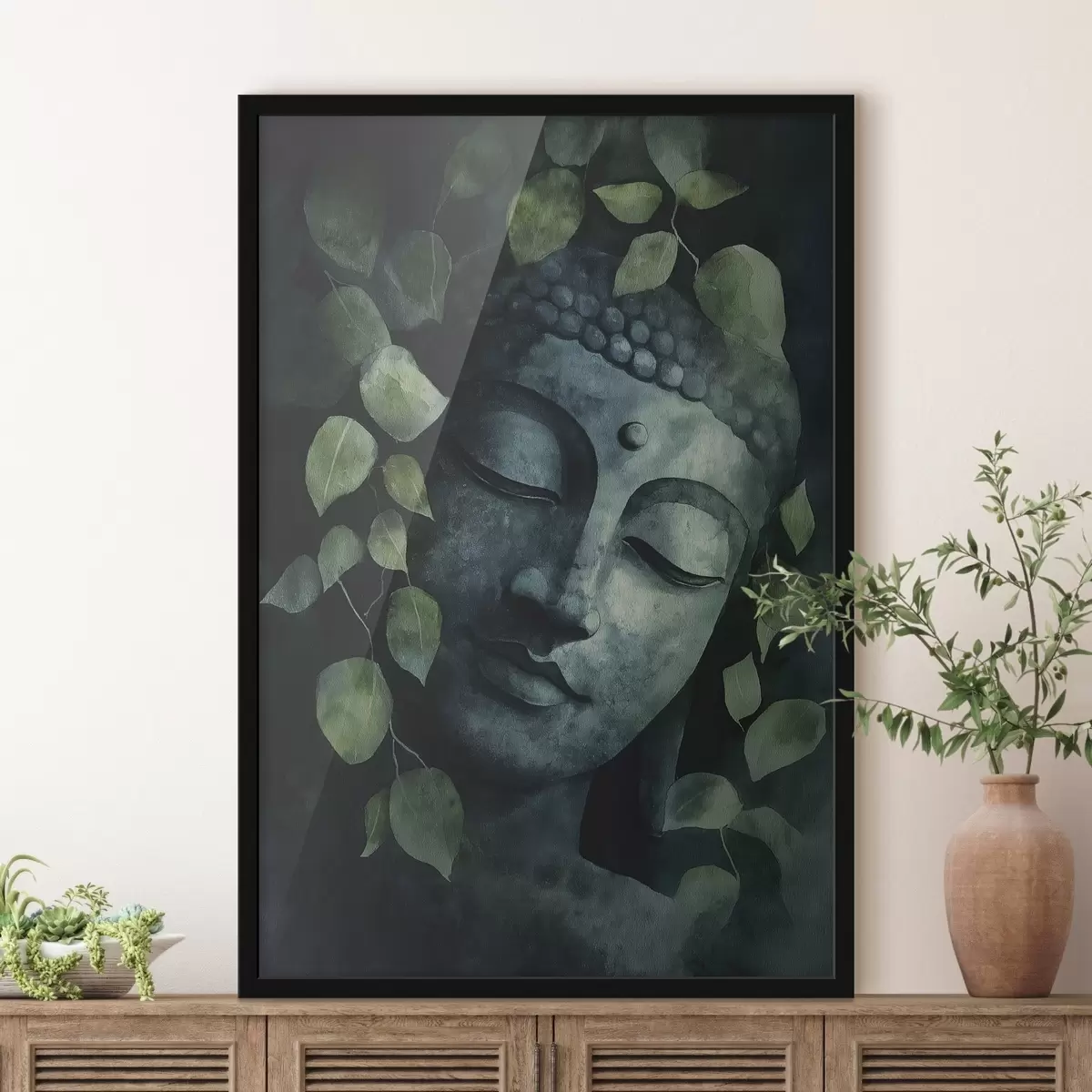 Plakat Buddha suletud silmadega, meditatsioon, rohelised värvid f44030