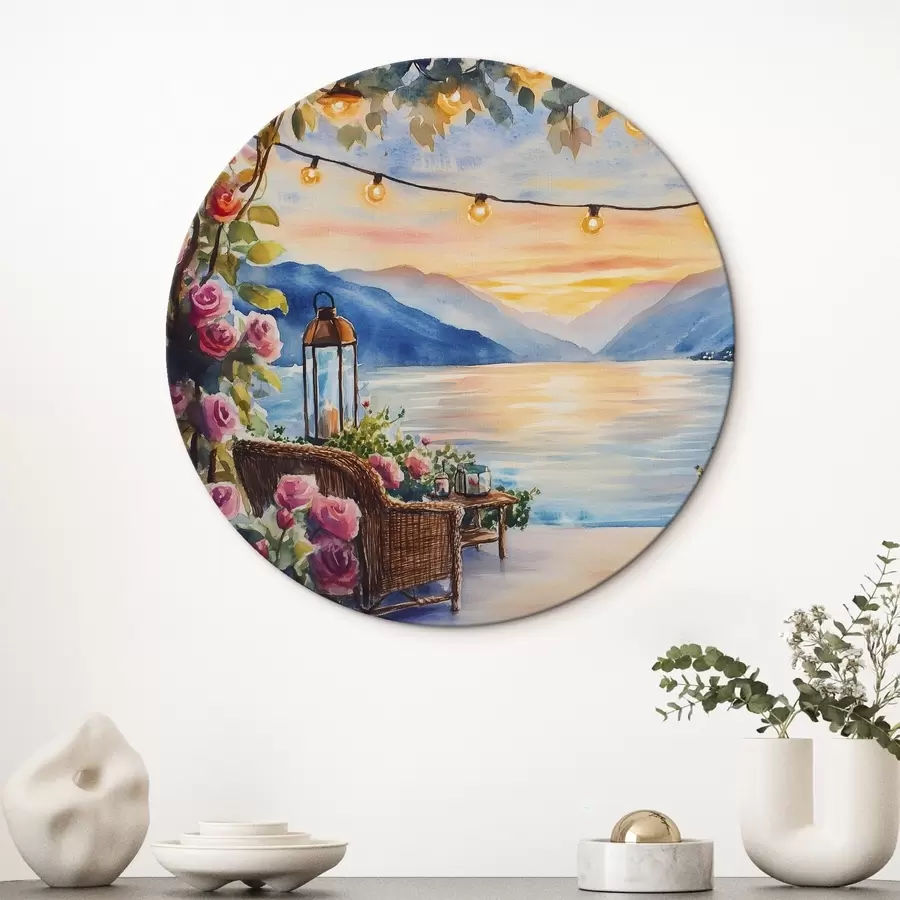 Pilt Kaunis päikeseloojang mägedes, järv, roosid, boho stiili r44025