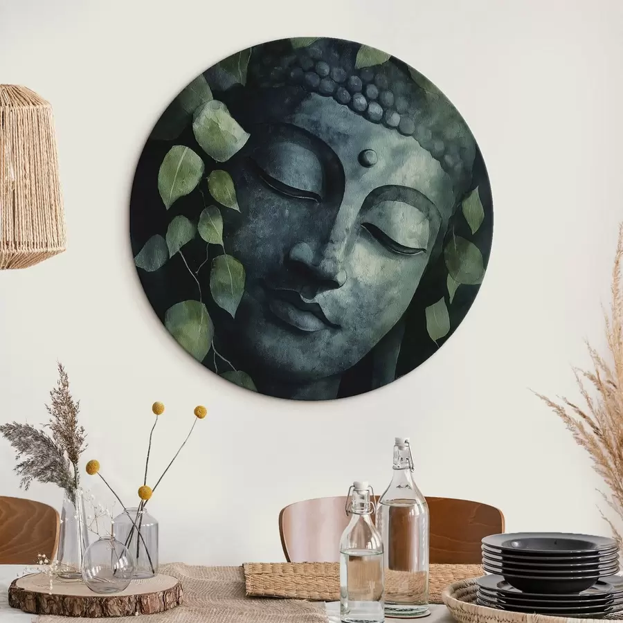 Pilt Buddha suletud silmadega, meditatsioon, rohelised värvid r44030