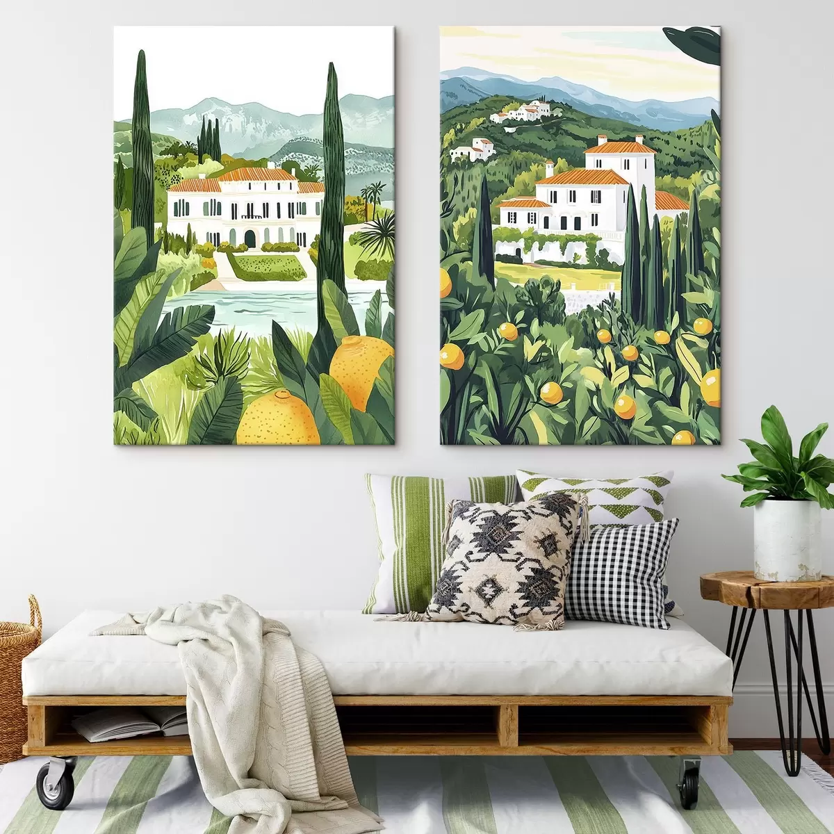 Pilt Vahemeremaastikud puude ja majadega, mererannik, Hispaania m00450