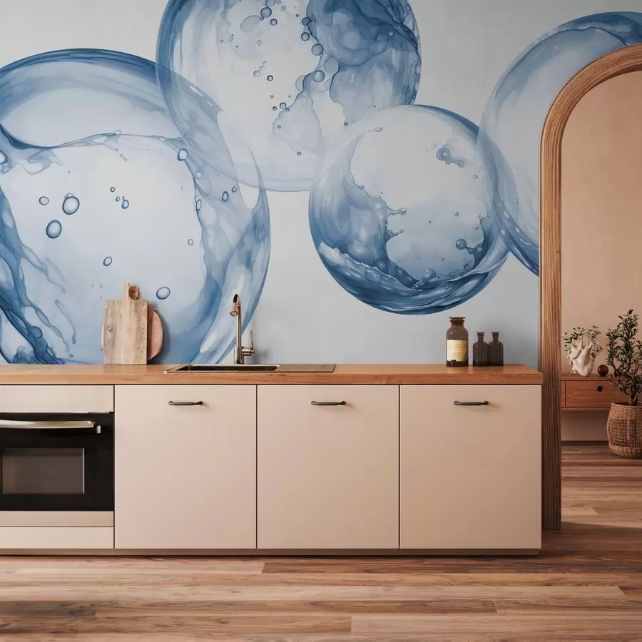 Fototapeedid Veemullide imitatsioon akvarell, sinine toon w03736v1