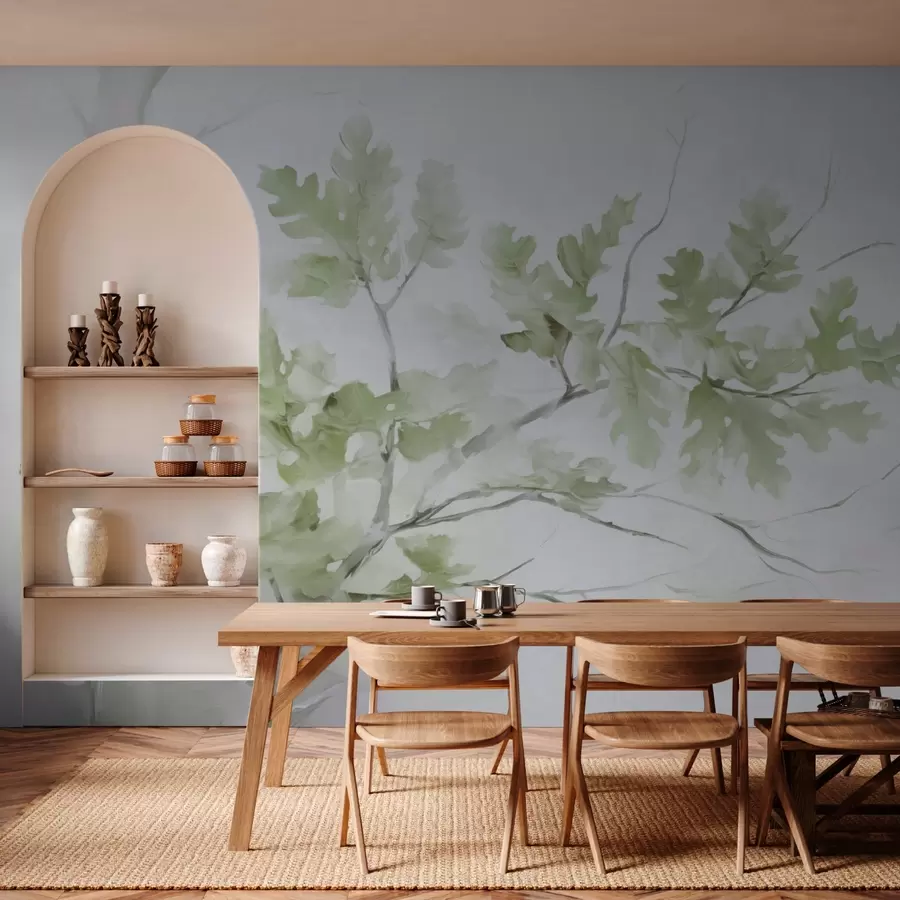 Fototapeedid Tamme oksa lehtedega roheliste varjunditega w03772v1