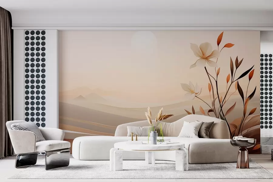 Fototapeedid Kasvav lill kõrbe ja mägede taustal w09044