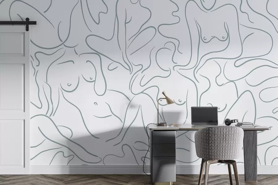 Fototapeedid Joonjoonistus anatoomilised siluetid, abstraktsioon, sinine värvus w03755v1