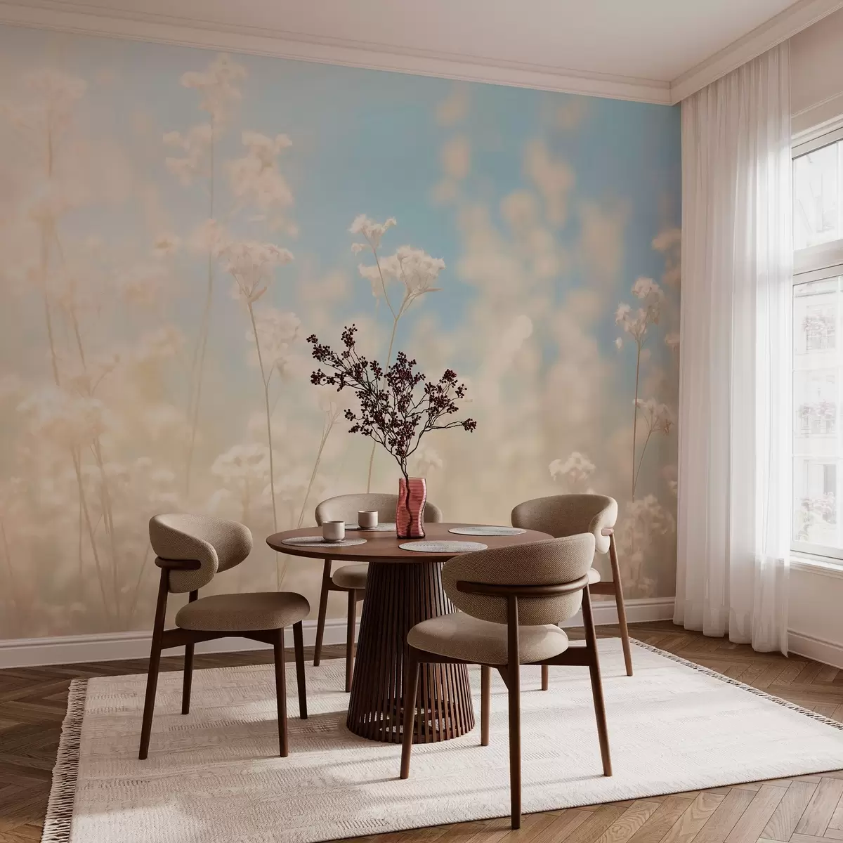 Fototapeedid Õrn kuivanud lillede väli hägusas päikesevalguses w03801