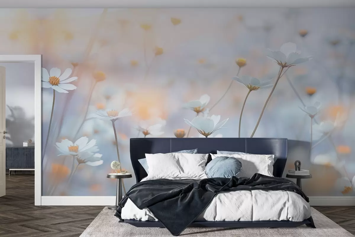 Fototapeedid Helesinised lilled koos sooja õhtuvalgusega w03802