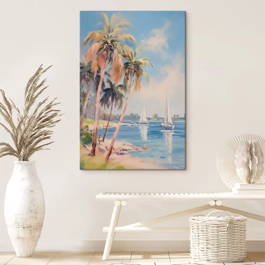 Fototapeedid Palmipuud lahe ääres imitatsiooni maalimine s44122