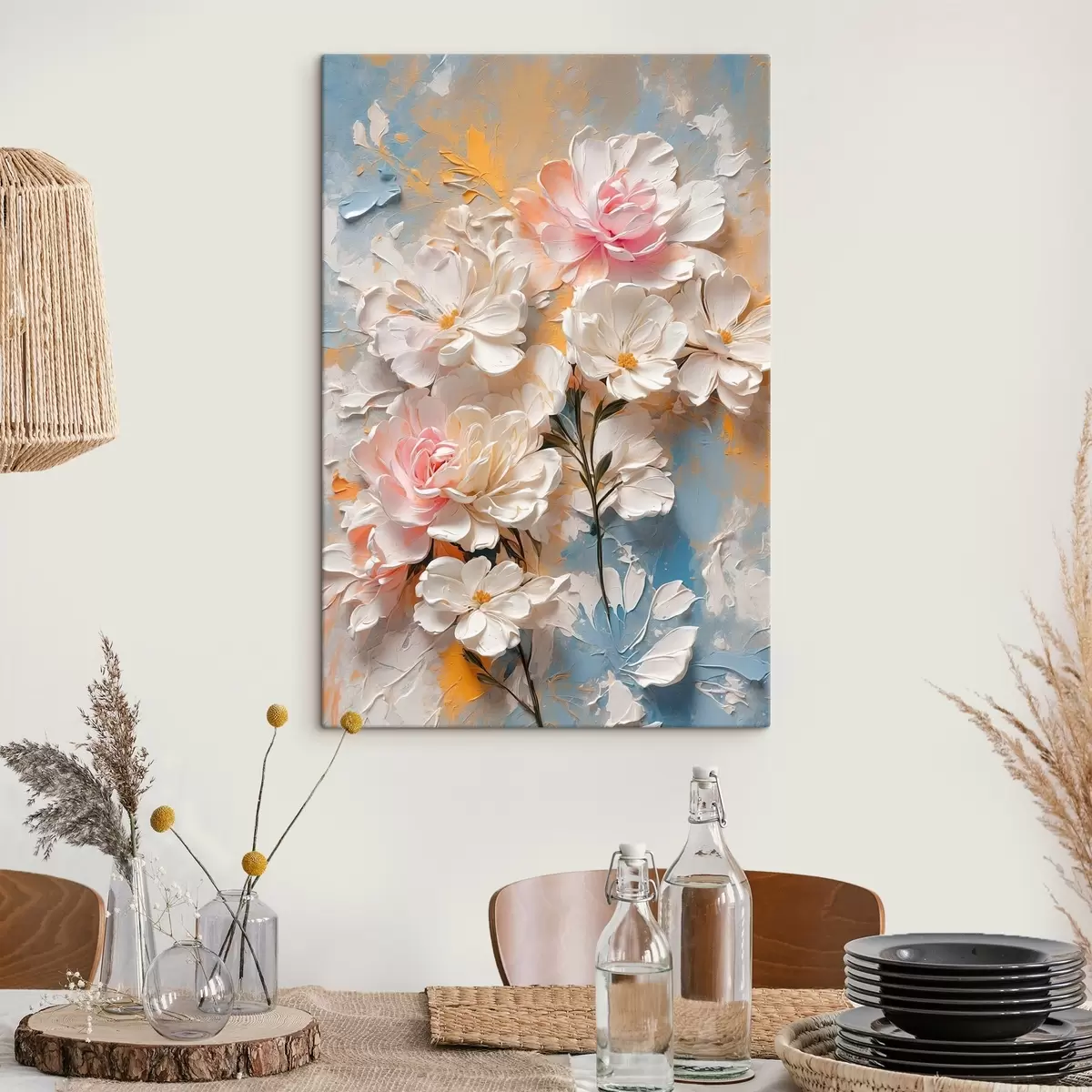 Pilt Valged ja roosad lilled abstraktsel taustal s44066