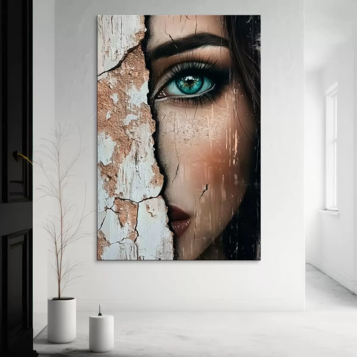 Pilt Tüdruku nägu vana seina taga s44069